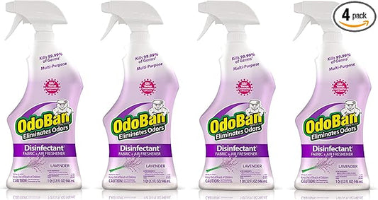 OdoBan Ready-to-Use Disinfectant and Odor Eliminator, Set of 4 Spray Bottles, 32 Ounces Each, Lavender Scent