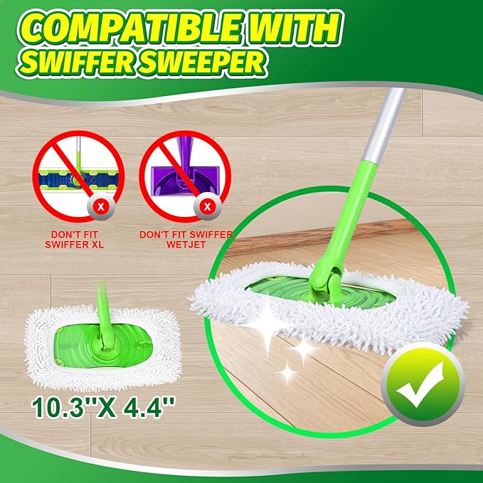 Reusable Dry Sweeping Cloths Microfiber Mop Pads Compatible with Swiffer Sweeper- 6 Pack Wet Mopping Cloths - Washable Wet Pads Refill for Mopping Floors (Mop is not Included)