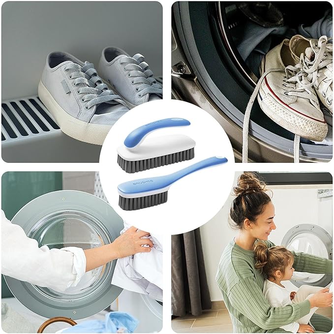 Laundry Brush for Stain Removal, 2X Clothes Scrubbing Brush, Laundry Brush Shoe Brush Shoe Cleaning Brush Scrub, Ergonomic Grip, Multi-Purpose Cleaning Tool, Bathroom Supplies for Fabric Clothes