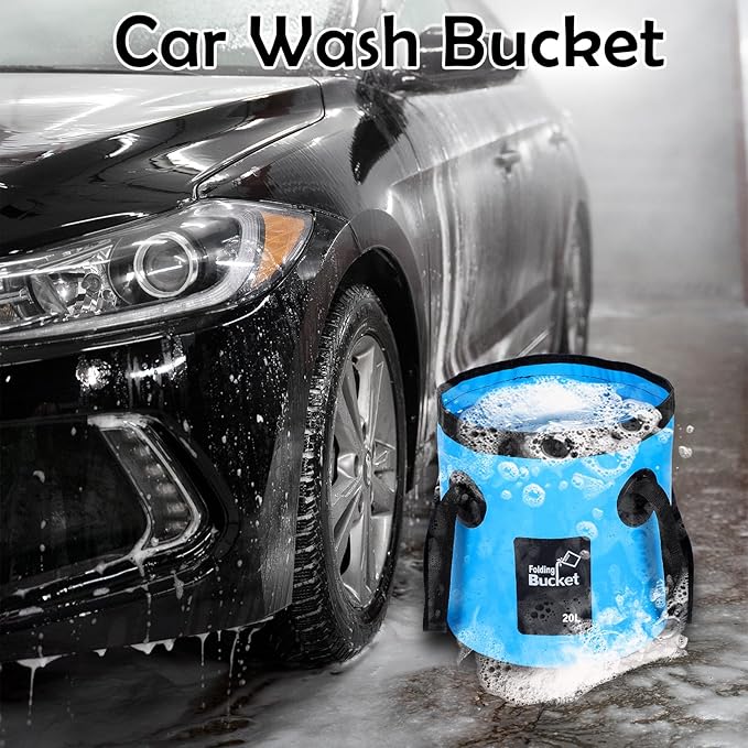 3 Pcs 20L (5-Gallon) Collapsible Bucket Set – Portable Foldable Water Container with Handle for Camping, Hiking, Fishing, Car Washing (Black, Orange, Blue)