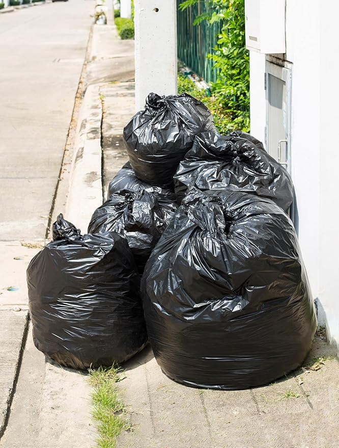 150 Count Heavy Duty Black Trash Bags, 55-60 Gallon, 40x54 Inches, 20 Micron Thick Large Garbage Bags