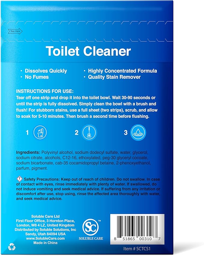 Dissolvable Toilet Bowl Cleaner Sheets (No Bottles, Easy Clean, Quick-Dissolving, Mess-Free, Septic-Safe Cleaning for Home & Office) – 40 Sheets, Pine Scent