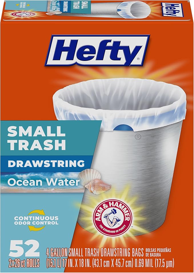 Hefty Small Trash Bags, Ocean Water Scent, 4 Gallon, 52 Count