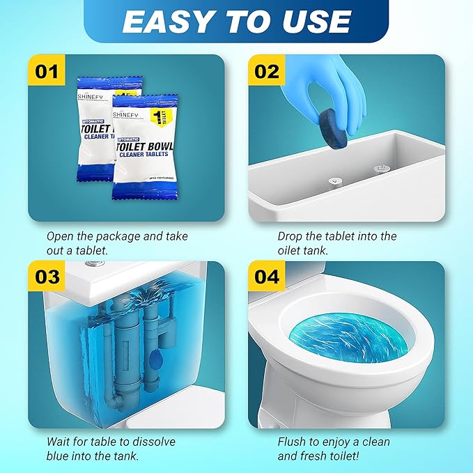 Automatic Toilet Bowl Cleaner Tablets – 20 Tabs - Blue Gel Toilet Tank Cleaners, Hard Water Ring Remover, Septic-Safe Heavy-Duty Stain & Smell Eliminator, Toilet Cleaning & Deodorizer