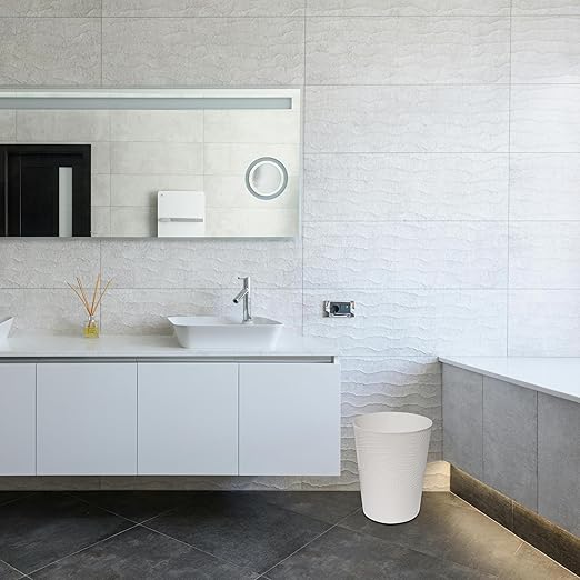 1.8 Gallons Small Trash Can, Decorative Wastebasket, Modern Leaf Pattern Design, Polypropylene Trash Can for Bathroom, Bedroom, Office (2, White)