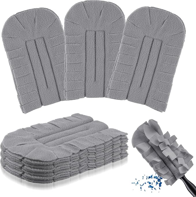Zubebe 6 Pcs Duster Refill Reusable Fleece Duster Refills Feather Flat Dusters Multi Surface Washable Cleaning Pads Tools for Home, Blinds, Car, Pet, Furniture, Fans (Grey)