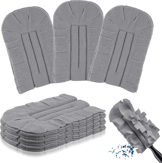 Zubebe 6 Pcs Duster Refill Reusable Fleece Duster Refills Feather Flat Dusters Multi Surface Washable Cleaning Pads Tools for Home, Blinds, Car, Pet, Furniture, Fans (Grey)