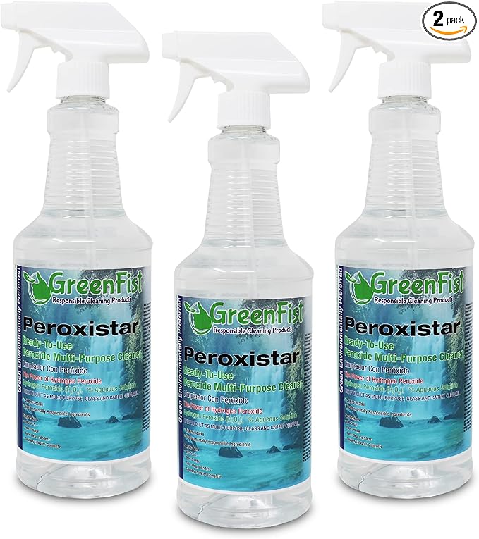 GreenFist PeroxiStar Hydrogen Peroxide All Purpose (Glass, Carpet,Stain Remover) Cleaner (1 Quart, 32 oz - 3 PACK)