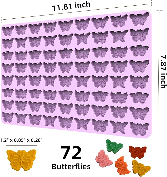 Butterfly Molds Silicone for Chocolate Candy Gummy, Small Wax Melt Molds Butterfly Baking Molds Ice Cube Tray with Scraper