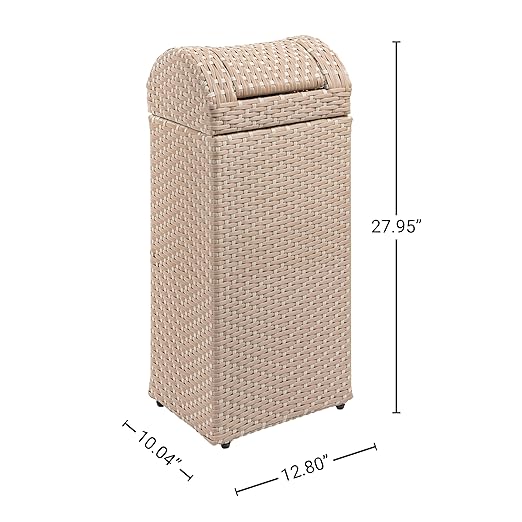 happimess HPM1201D Darla 14.27-Gallon All-Weather Wicker/Metal Swing Top Hideaway Outdoor Trash Can, Light Pink/White, Classic, Coastal, Casual Wastebin for Backyard, Patio, Porch, Kitchen