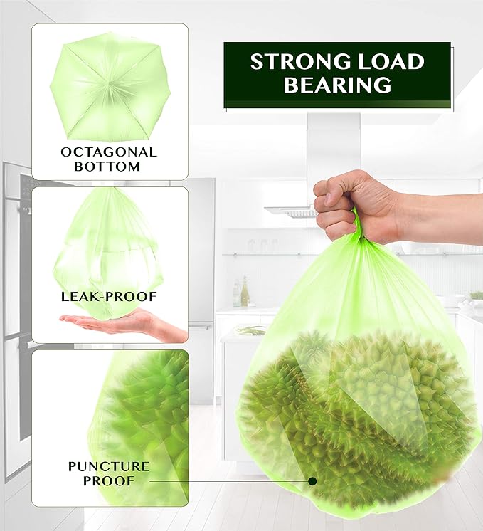 FORID 4 Gallon Garbage Bags, 150 Count, Unscented, Strong Trash Can Liners, 15 Liter Wastebasket Bags for Kitchen, Bathroom, Home Office, Green