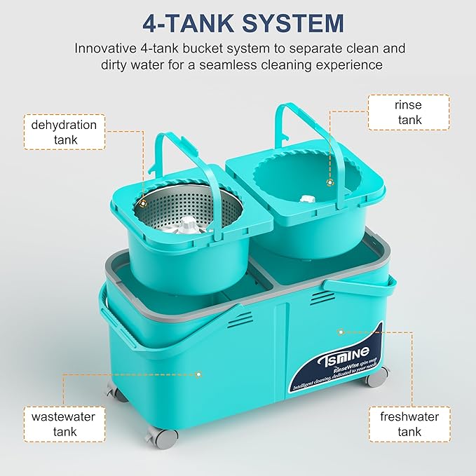 2025 Upgraded Mop Bucket with Wringer on Wheels,Clean & Dirty Water Separation,Spin Mop and Bucket with 6 Reusable Microfiber Mop Heads, 360° Swivel Wheels for Home & Kitchen Cleaning-Blue