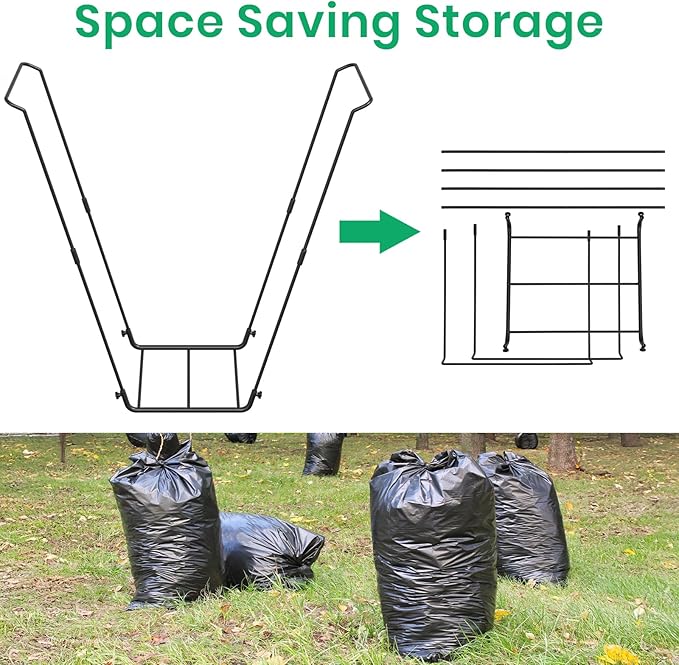 Leaf Bag Holder Collapsible Trash Bag Holders Stand for Outdoor Metal Waste Bags Frame for Garage Yard Lawn Camping Parties