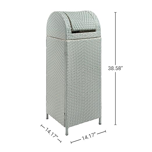 happimess HPM1202C Darla 31.39-Gallon All-Weather Wicker/Metal Swing Top Hideaway Outdoor Trash Can, Mint Blue/White, Classic, Coastal, Casual Wastebin for Backyard, Patio, Porch, Kitchen
