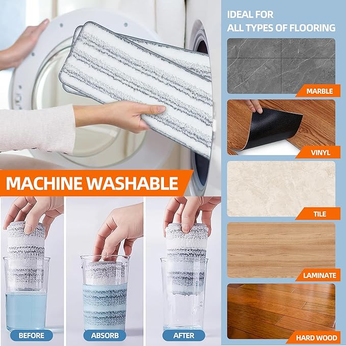 Flat Mop and Bucket for Home with Extra Refills, Stainless Steel Mop and Bucket with Wringer, Hands-Free Mop, Wet and Dry Use Mop with Long Handle (Black)