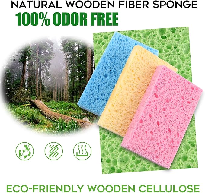 Compressed Cellulose Kitchen Sponges 12Pack，Non-Scratch Biodegradable Natural Colorful Sponge Scrub for Dishes Cleaning,Funny DIY Sponge for Kids