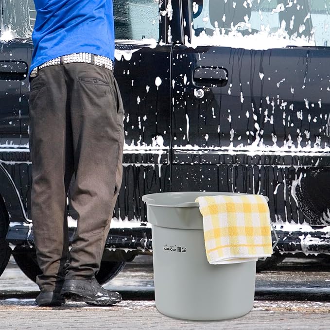 4 Pcs Plastic Commercial Pail with Handle for Cleaning, 14 Quart Sturdy Spout Pail Bucket, Gray