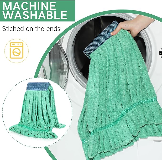 Lallisa 4 Pcs Commercial Mop Head Replacement Tube Microfiber Industrial Looped End Mop Heads Refill for Floor Cleaning for Home Commercial Industrial Use(Large,Green)