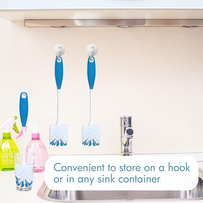 PHYEX 2 Pack Long Handle Bottle Scrubbing Brushes, Water Bottle Cleaner for Washing Glasswares, Wine Decanter, Hydro Flask Tumbler, Sinks, Food Jars