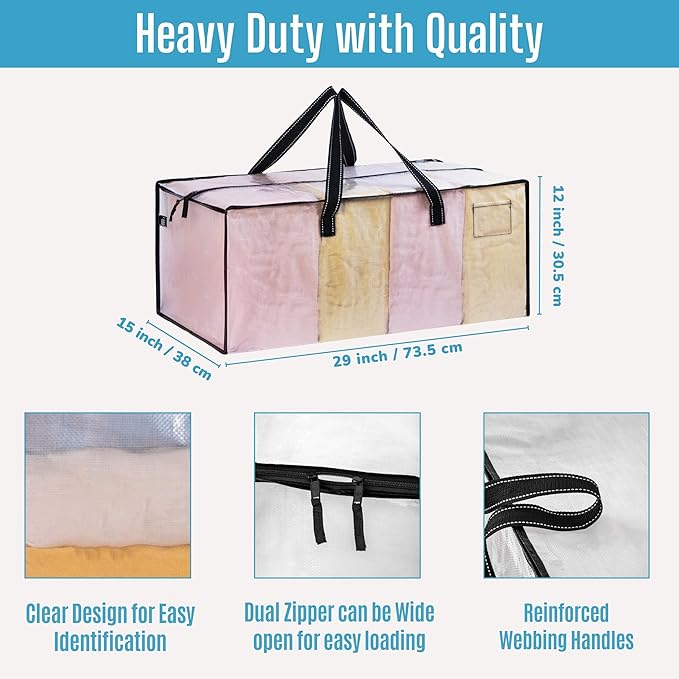 VENO 2 Pack Moving Bags Extra Large Storage Bags for College Move-In, Heavy-Duty Storage Totes, Packing Boxes, and Wardrobe Moving Supplies - Durable Laundry Bags for Clothes (Clear, 2 Pack)