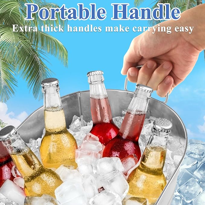 2 PCS Galvanized Bucket 4 Gallon Ice Buckets for Parties with Carry Handles Stainless Steel Beverage Tub for Parties 4 Gallon Galvanized Tub with Handles Drink Buckets for Parties Supplies
