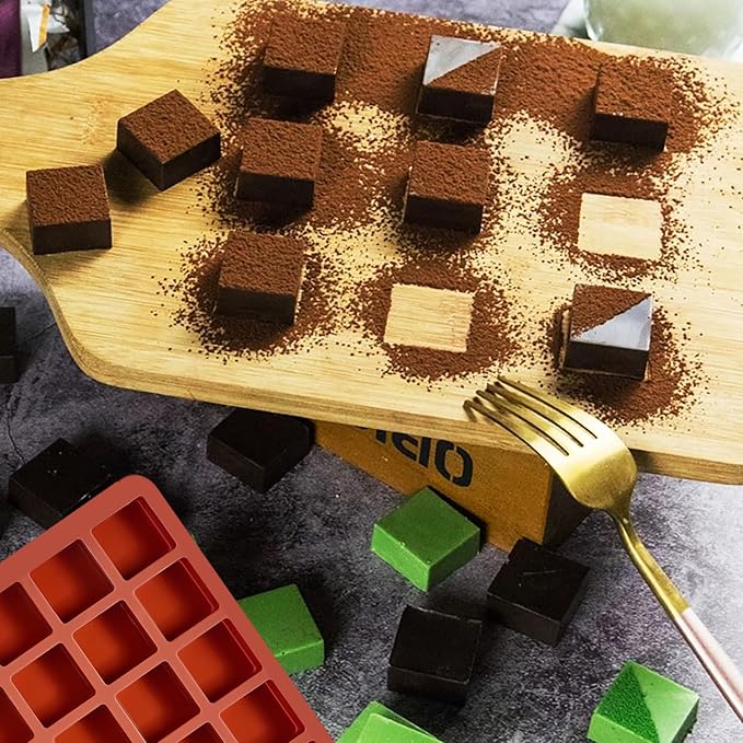 Mini Square Silicone Molds, 2 Pack 40-Cavity Caramel Candy Gummy Molds for Chocolate Mini Ice Cube Jelly Truffles