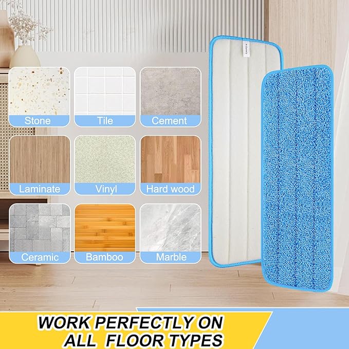 6 Pack 16.5 inch Reusable Mop Pads Microfiber Spray Mop Replacement Heads for Wet/Dry Mops Compatible with Bona Floor Care System