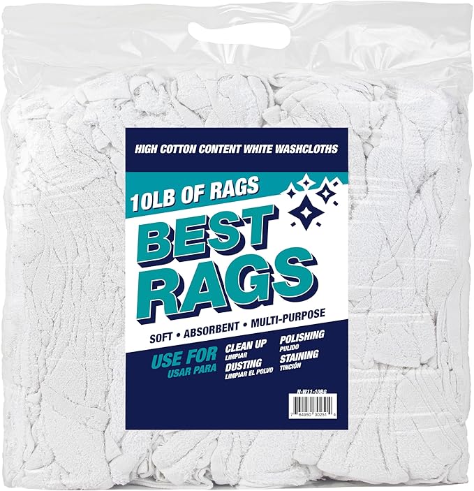 Arkwright W11 Terry Cloth Towels for Cleaning - Soft Cotton Blend Washable Multi-Purpose Bar Mop, Absorbent & Quick Dry, Bag of Rags for Kitchen, Auto Shop, and Garage, 10 lb, White