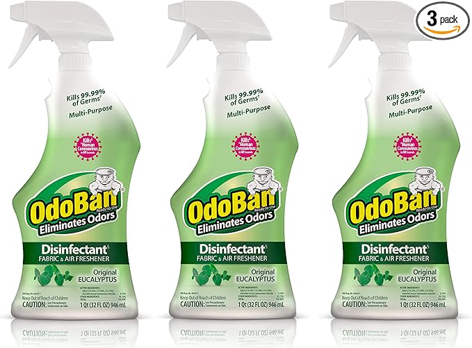 OdoBan Ready-to-Use Disinfectant and Odor Eliminator, Set of 3 Spray Bottles, 32 Ounces Each, Original Eucalyptus Scent
