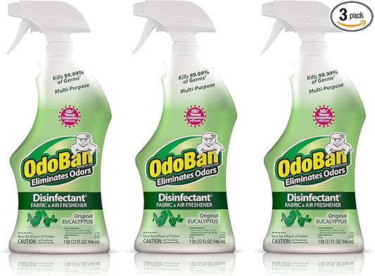 OdoBan Ready-to-Use Disinfectant and Odor Eliminator, Set of 3 Spray Bottles, 32 Ounces Each, Original Eucalyptus Scent