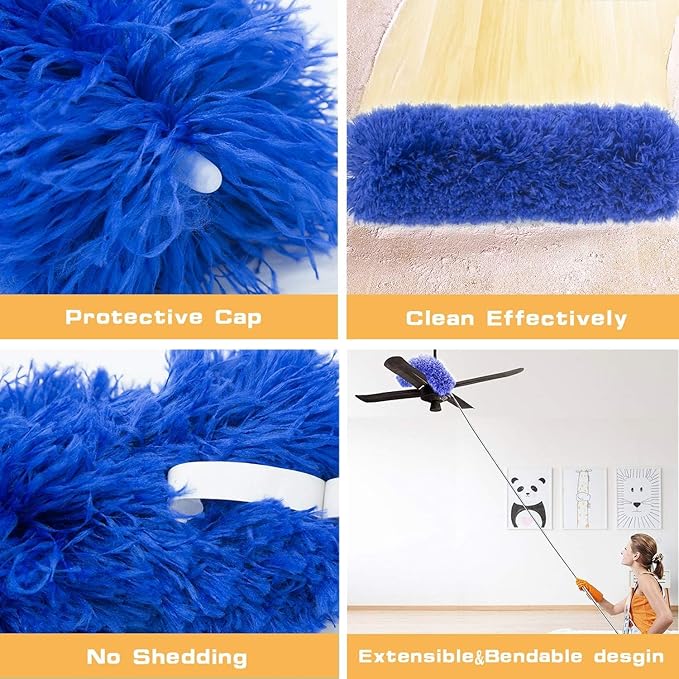 Professional Microfibre Dusters for Cleaning - Extendable 30-81" Cobweb Remover Kit with 3 Washable Heads, Bendable Design for High Ceilings, Fans & Hard-to-Reach Areas