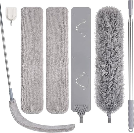 Feather Duster Set (4 Pieces), 30-100 inch Microfiber Retractable Gap Duster for Cleaning Ceilings, Furniture Refrigerators and Under Sofas