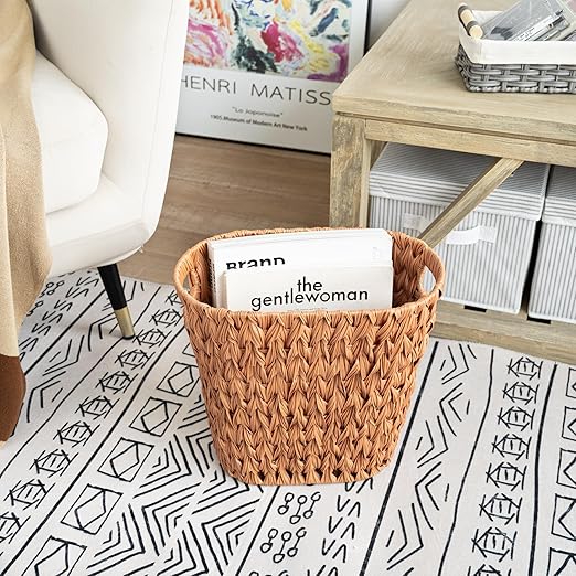 GRANNY SAYS Wicker Trash Can, Bathroom Trash Can with Handles, Wicker Waste Basket for Bathroom, Waste Basket for Bedroom, Decorative Boho Trash Can, 19 Liters/5 Gallons, 1-Pack Caramel Orange