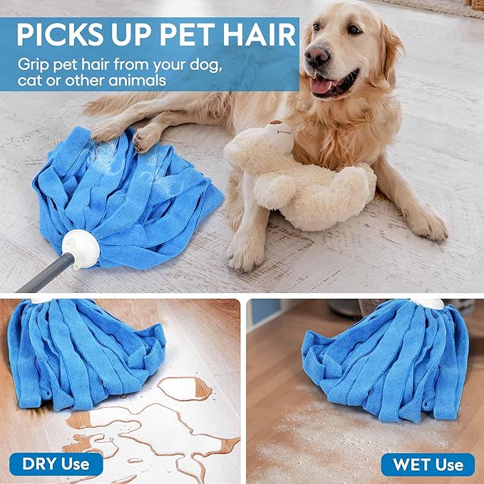 Matthew Microfiber Cloth Mop Compatible with Ceda Microfiber Cloth Mop Refill Commercial Mop Replacement 54" Stainless Steel Handle with 2 Wet Mop Heads w/1 Handle Incl.2Pcs Microfiber Cloth-Blue
