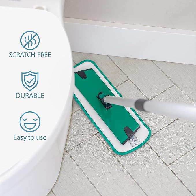 Don Aslett's 12" Mop with 2 Reusable Microfiber Pads | Bathroom or Kitchen | 360° Rotating Head | Machine Washable | Extending Pole