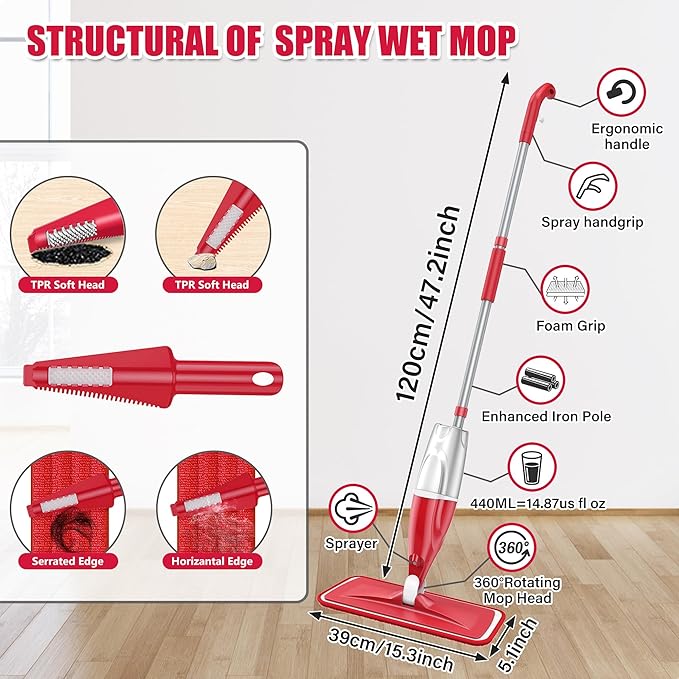 Spray Wet Mops for Hardwood Floor Cleaning: EXEGO Microfiber Dry Dust Spray Mop with 3 Washable Pads fit for Swiffer PowerMop - Wet Jet Mop Flat Floor Mops with Sprayer for Wood Laminate Ceramic Tiles