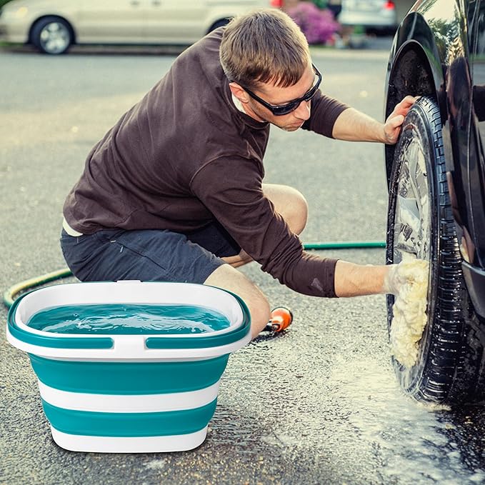 Large Collapsible Mop Bucket, 16L(4.2 Gallon) Plastic Bucket for House Cleaning, Car Washing, Silicone Cleaning Supplier Organizer, Portable Basket with Handle for Laundry Storage, RV Camping, Fishing