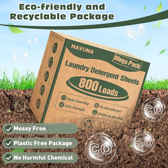 800 Loads Mega Pack Laundry Detergent Sheets, Eco-friendly Laundry Sheets, Powerful Cleaning, Suitable for Homes, Dorms, and Apartments - [Fresh Scent]