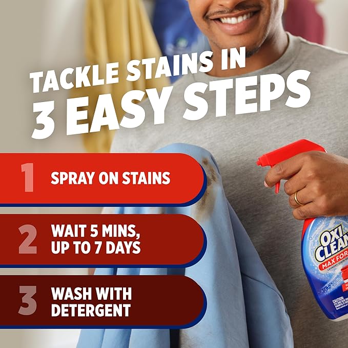 OxiClean Max Force Laundry Stain Remover Spray, Newborn & Baby Essentials, Stain Treater, 12 fl oz, 3-Pack