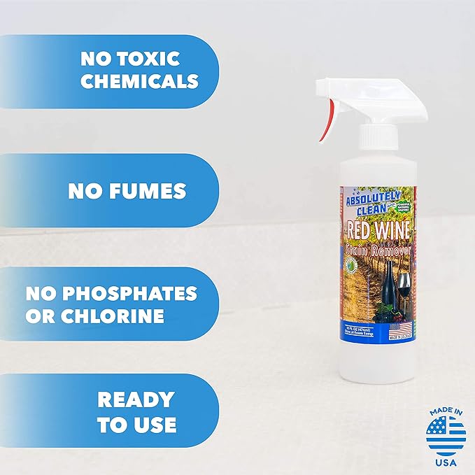 Amazing Red Wine Stain Remover – Natural Enzymes Eliminate Wine Stains Fast - Cleans Carpet, Upholstery, Clothing, Table Cloth & More - USA Made (16oz 2 Pack)