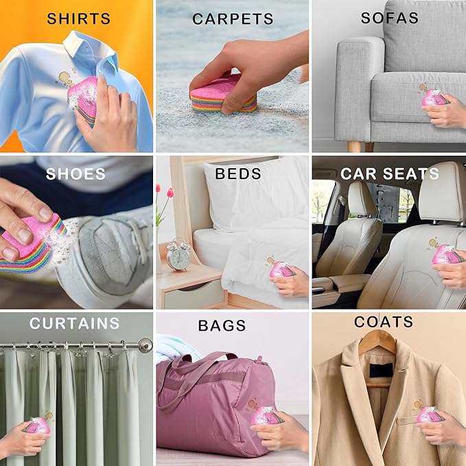 Magical Fiber Stain Remover- Use as Spot Remover- No Dry Cleaning Food, Grease, Coffee Off Laundry, Tea, Fabric, Pet Stains, Stain Remover Sponge Clothes, Carpet, Sofa, Mattress & Upholstery (2 Pack)