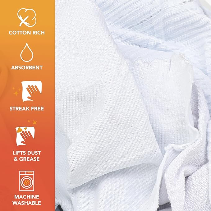 Arkwright Tshirt Bag of Rags - 5 lb Bag - Low Lint, Streak-Free Multipurpose Professional Cotton Cleaning Cloths for Stain, Paint, Wood, and Grease, White