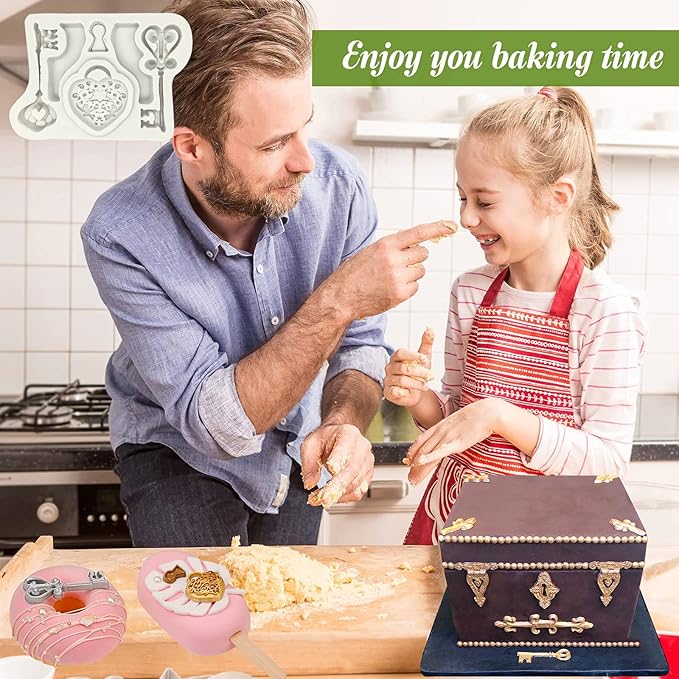 Vintage Key Cake Decorating Fondant Molds (2 Pcs), Keyhole Silicone Molds, Baroque Clay Molds for Cupcake Toppers, Chocolate, Candy, Marzipan, Polymer, Clay, Resin, Soap