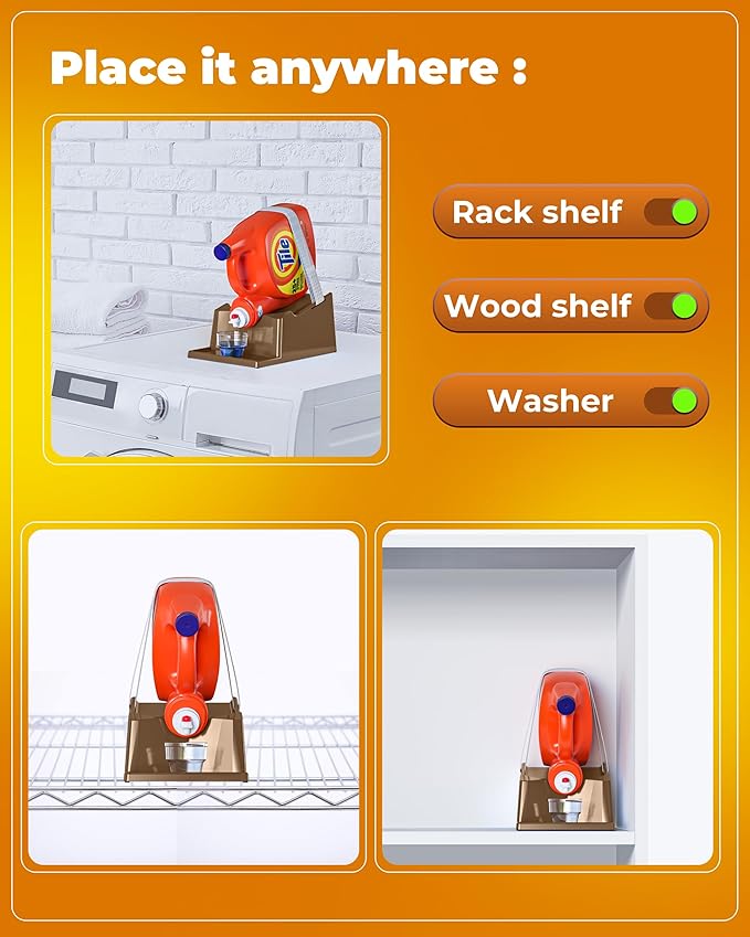 TidyFriend Laundry Detergent Holder Stand Organizer with Drip Tray, 3 Pack Laundry Soap Holder with Non-Slip Rubber Feet for Washing Space Organization, Angled Downward Slope for Easy Pouring (Brown)