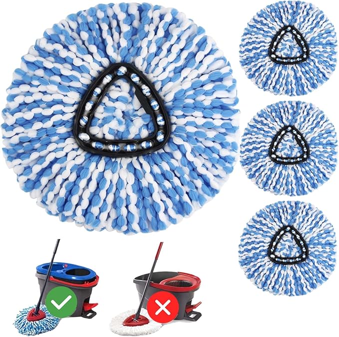 4 Pack Spin Mop Head Replacement for O Cedar RinseClean Spin Mop Refill, Mop Replace Head for Only 2-Tank System, Fluffy Microfiber, Machine Washable