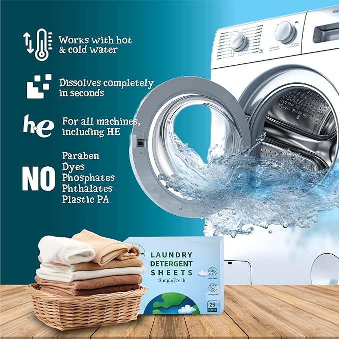 25 Laundry sheets 50 loads | Fresh Linen scent - Laundry Detergent Sheets, Eco-Friendly, Plant-Based, Hypoallergenic, No Plastic Jug Kindly (Fresh Linen)