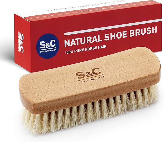 Premium Beige Horse Hair Brush - Horse Hair Shoe Brushes for Polishing, Cleaning & Buffing Leather Shoes - Boot Brush with Soft Bristles, Comfy Grip - Shoe Polish Brush Made of Beech Wood