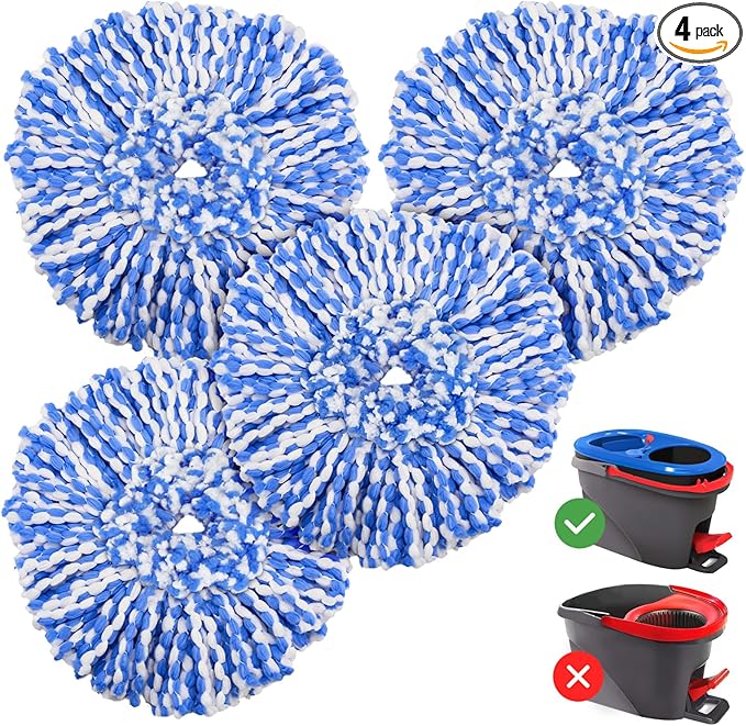4 Pack RinseClean Spin Mop Replacement Head Spin Mop Refills Compatible with O Ceda RinseClean Dual System, Microfiber Mop Easy Cleaning Floor Head Mo-p for Floor Cleaning RinseClean 2 Tank System