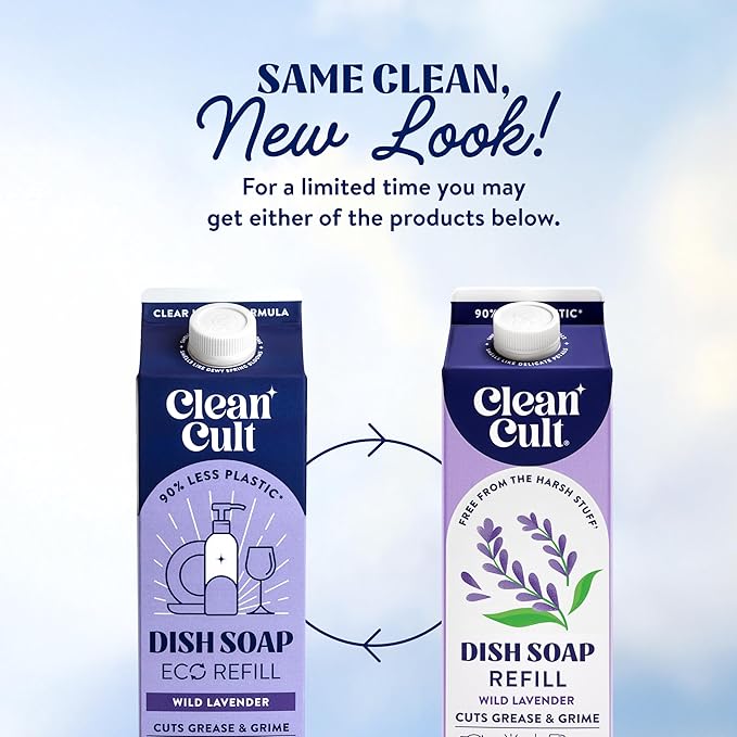 Cleancult Dish Soap Liquid Refill (32oz, 1 Pack) - Plant Based Cleaning Power - Dish Soap that Cuts Grease & Grime - Free of Harsh Chemicals - Uses 90% Less Plastic - Wild Lavender