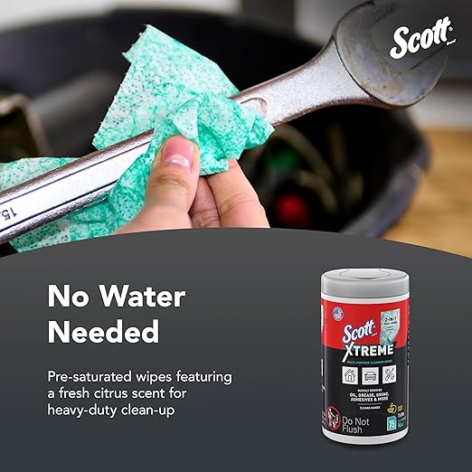 Scott Shop Original Xtreme Multi-Purpose Cleaning Wipes (54591), Heavy Duty Textured Extreme Clean Wiper with Citrus Scent, 9"x7" Wipe (6 Canisters of 75 Sheets, 450 Sheet Total)